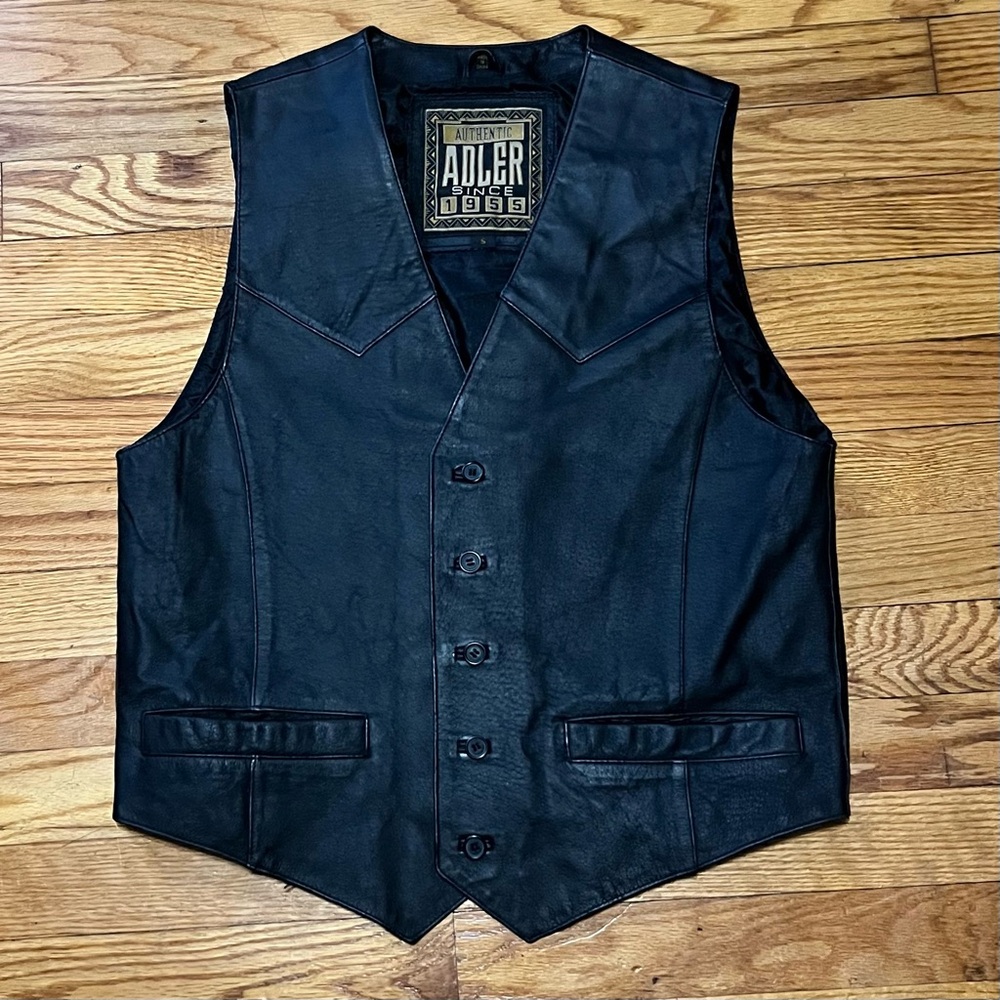 Authentic Adler Men's Leather Vest Black Excellent Pre Owned Condition